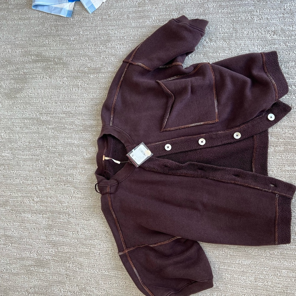 Free People Matilda Chocolate Brown Cropped Cardigan - Picture 3 of 4